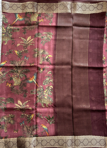 Banarasi Soft Silk Saree Mauve Colored Complemented with a Zari Border. - Sampradaya Designer Studio