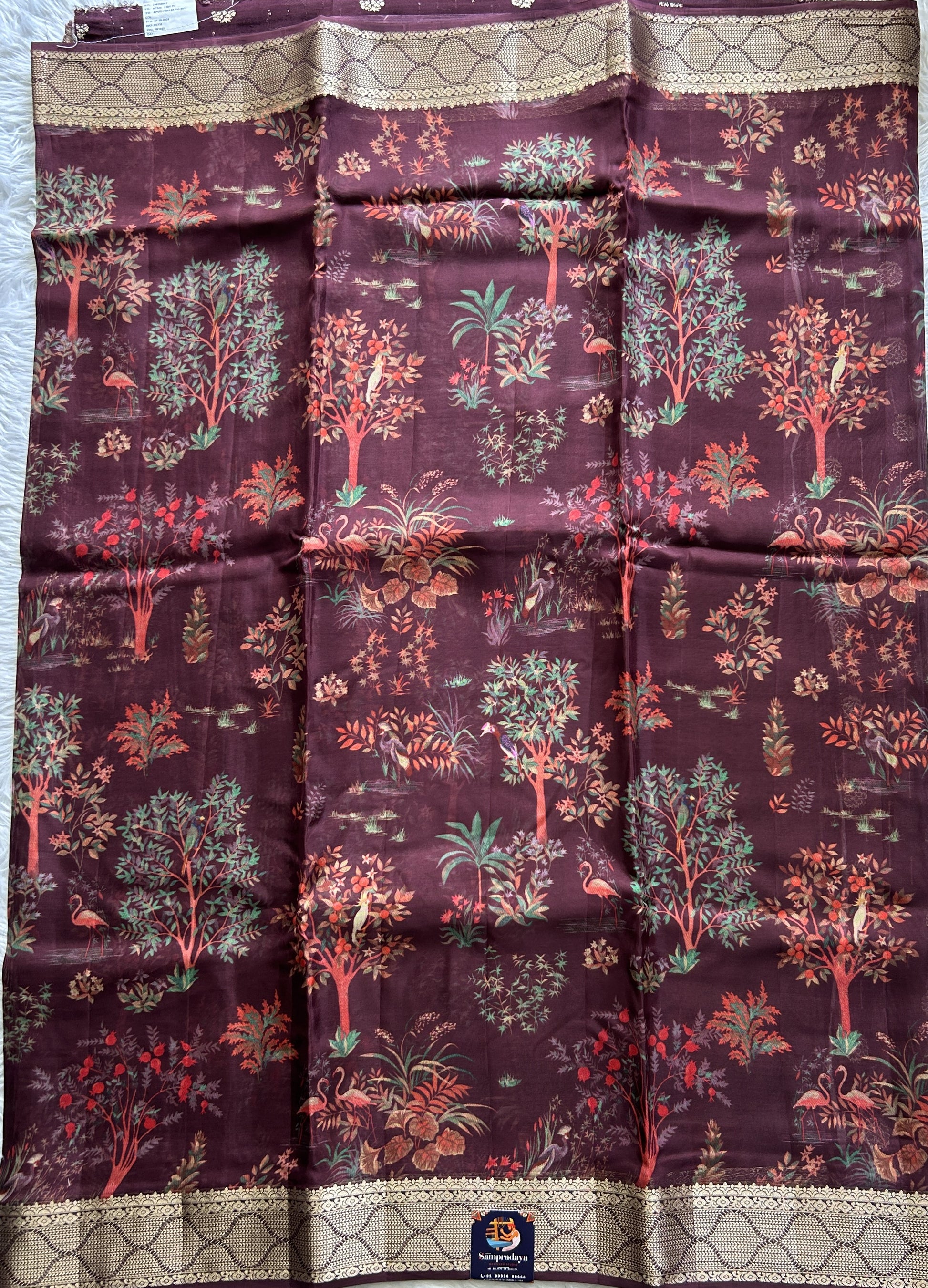 Banarasi Soft Silk Saree Burgundy Colored Complemented with a Zari Border. - Sampradaya Designer Studio