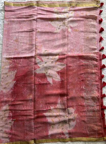 Banarasi Crepe silk Saree Pink colored complemented with a Zari border. - Sampradaya Designer Studio