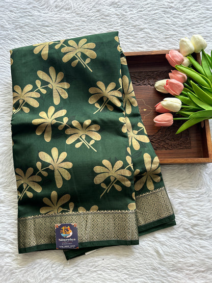 Dola Crepe Saree Bottle Green Colored Complemented with a Zari Border. - Sampradaya Designer Studio