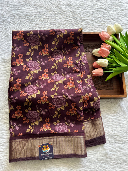 Dola Crepe Saree Purple Colored Complemented with a Zari Border. - Sampradaya Designer Studio