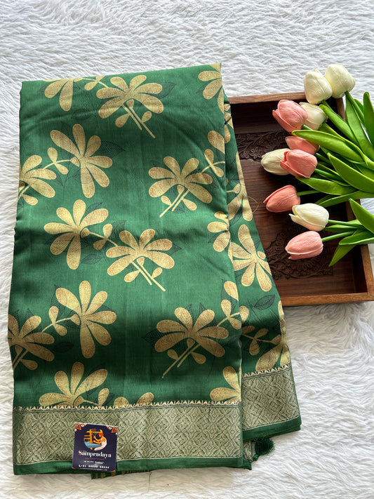 Dola Crepe Saree Green Colored Complemented with a Zari Border. - Sampradaya Designer Studio