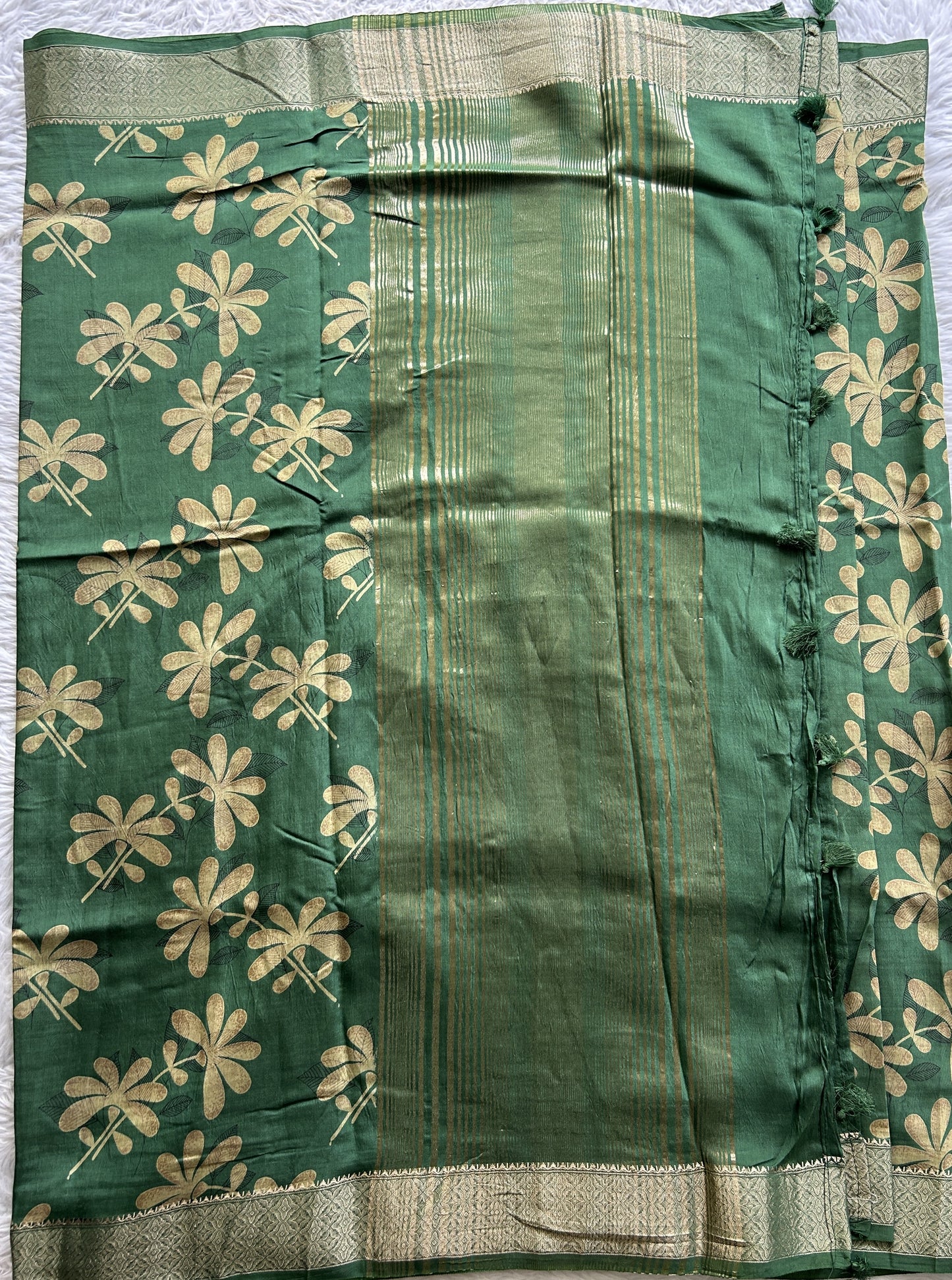 Dola Crepe Saree Green Colored Complemented with a Zari Border. - Sampradaya Designer Studio