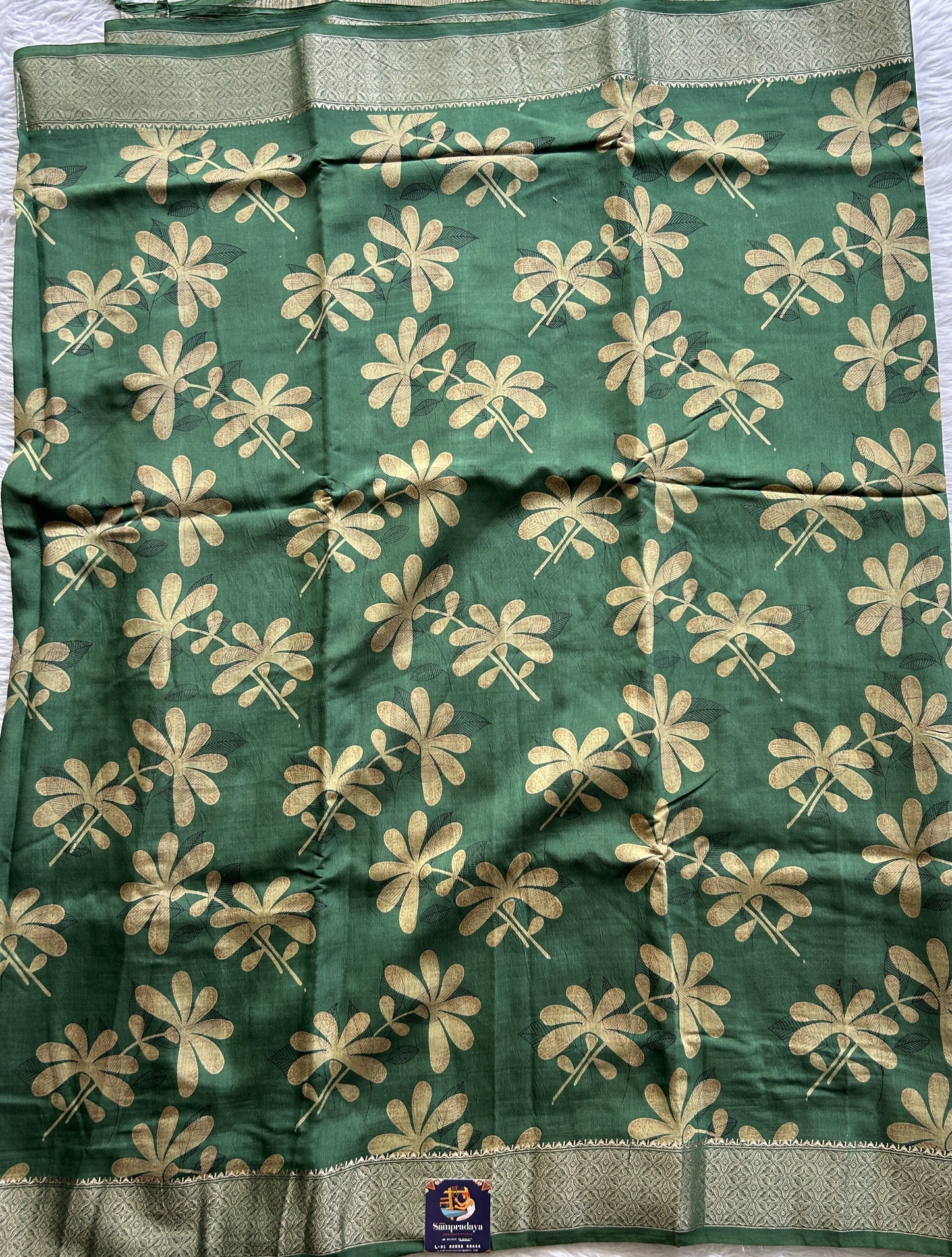 Dola Crepe Saree Green Colored Complemented with a Zari Border. - Sampradaya Designer Studio