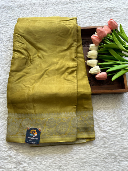 Viscose Georgette Saree Mustard Yellow Colored Complemented with a Zari Border. - Sampradaya Designer Studio