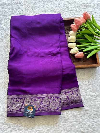 Viscose Georgette Saree Violet Colored Complemented with a Zari Border. - Sampradaya Designer Studio