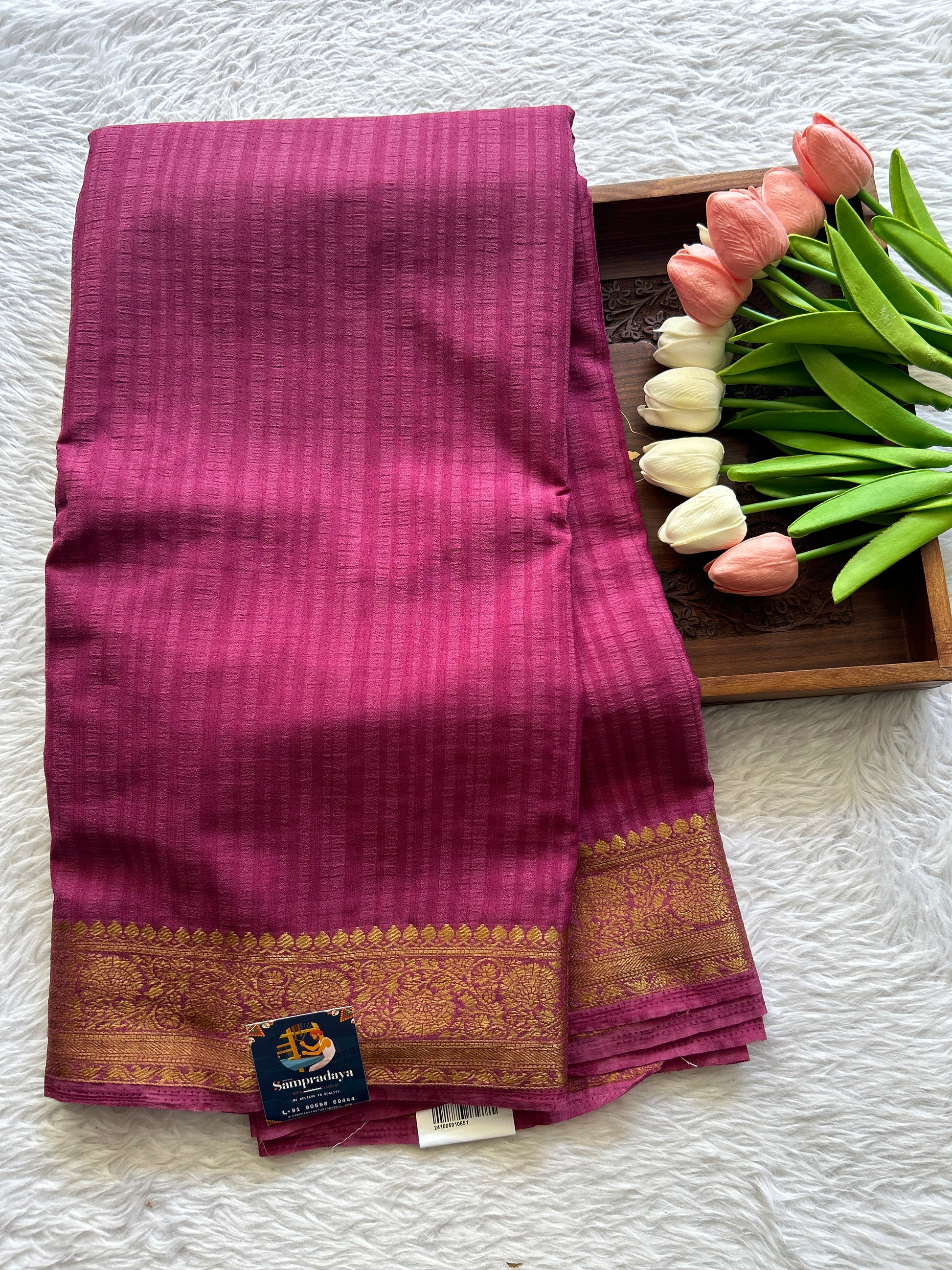 Chiffon Fancy Saree Dark Pink Colored Complemented with a Zari Border. - Sampradaya Designer Studio