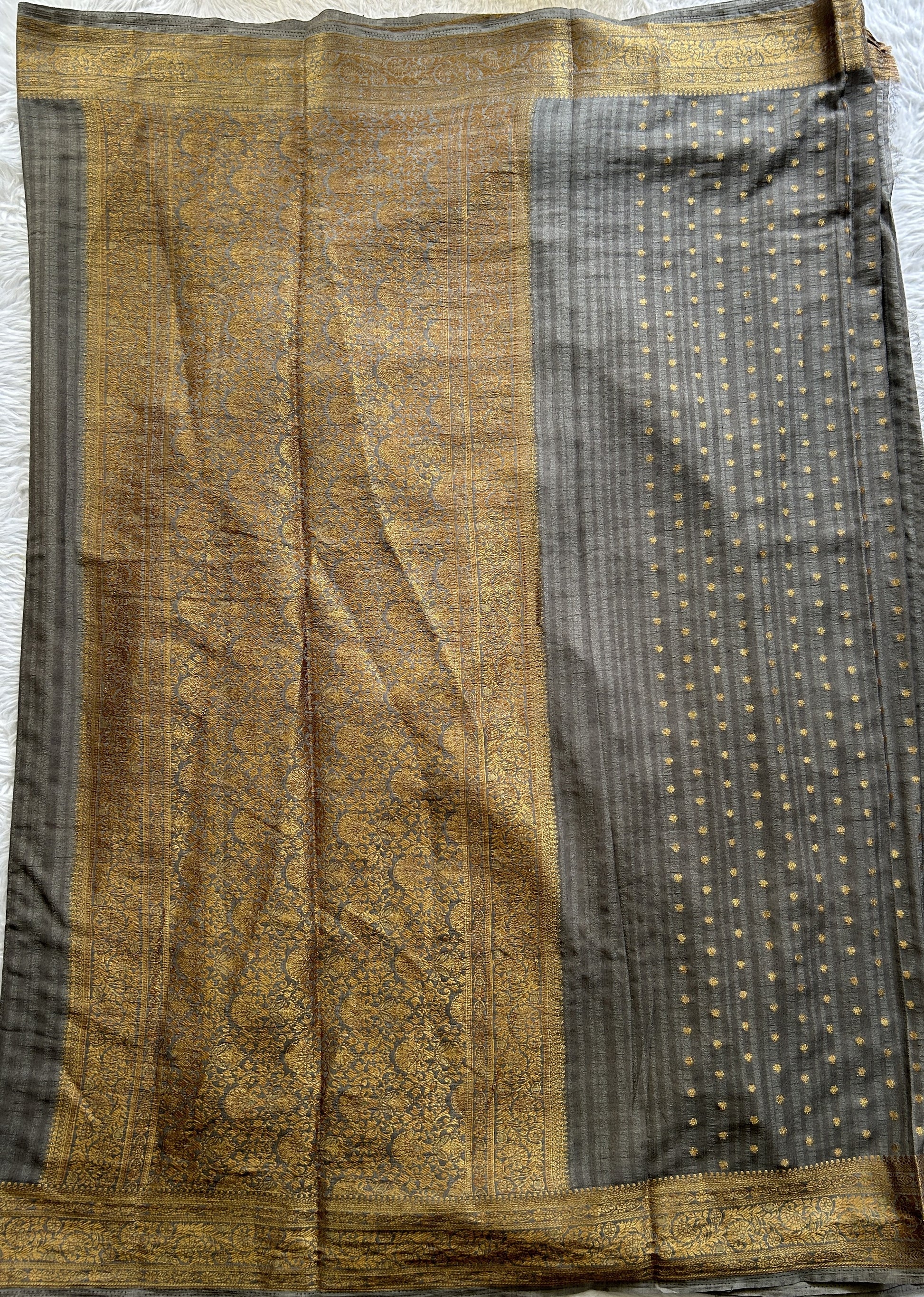 Chiffon Fancy Saree Gray Colored Complemented with a Zari Border. - Sampradaya Designer Studio