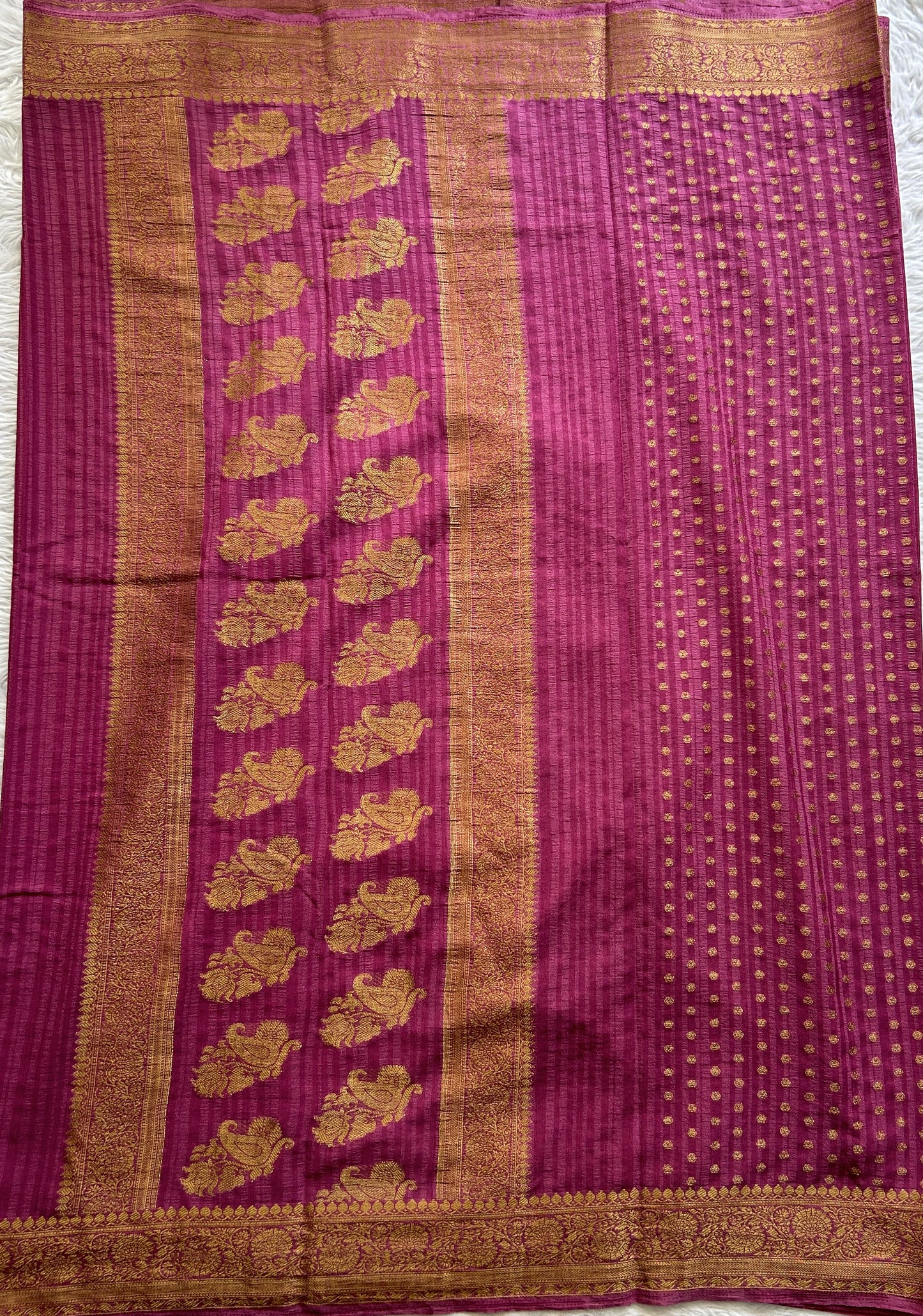 Chiffon Fancy Saree Dark Pink Colored Complemented with a Zari Border. - Sampradaya Designer Studio