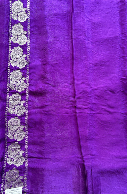 Viscose Georgette Saree Violet Colored Complemented with a Zari Border. - Sampradaya Designer Studio