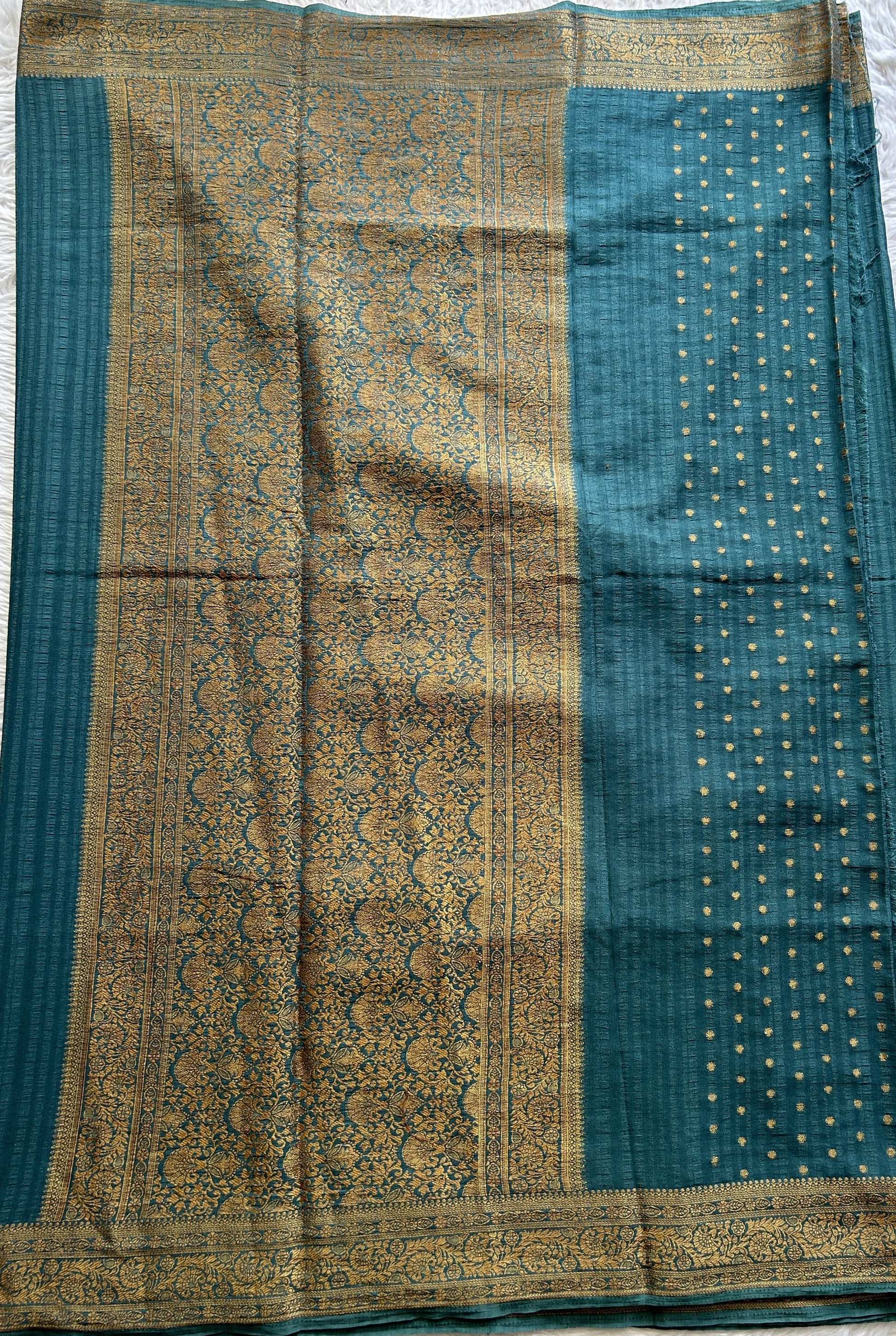 Chiffon Fancy Saree Turquoise Blue Colored Complemented with a Zari Border. - Sampradaya Designer Studio