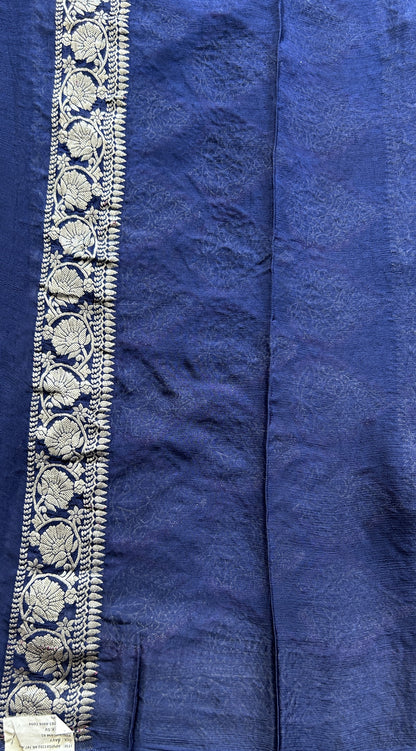 Viscose Georgette Saree Navy Blue Colored Complemented with a Zari Border. - Sampradaya Designer Studio