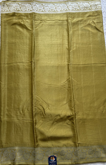 Viscose Georgette Saree Mustard Yellow Colored Complemented with a Zari Border. - Sampradaya Designer Studio