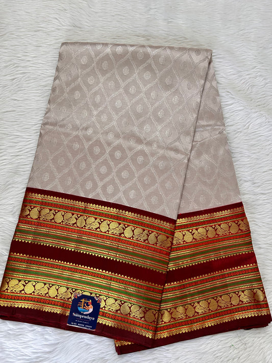 Venkatagiri Pattu Saree Off White Colored Complemented With a Pattu Maroon Color Kanchi Border - Sampradaya Designer Studio