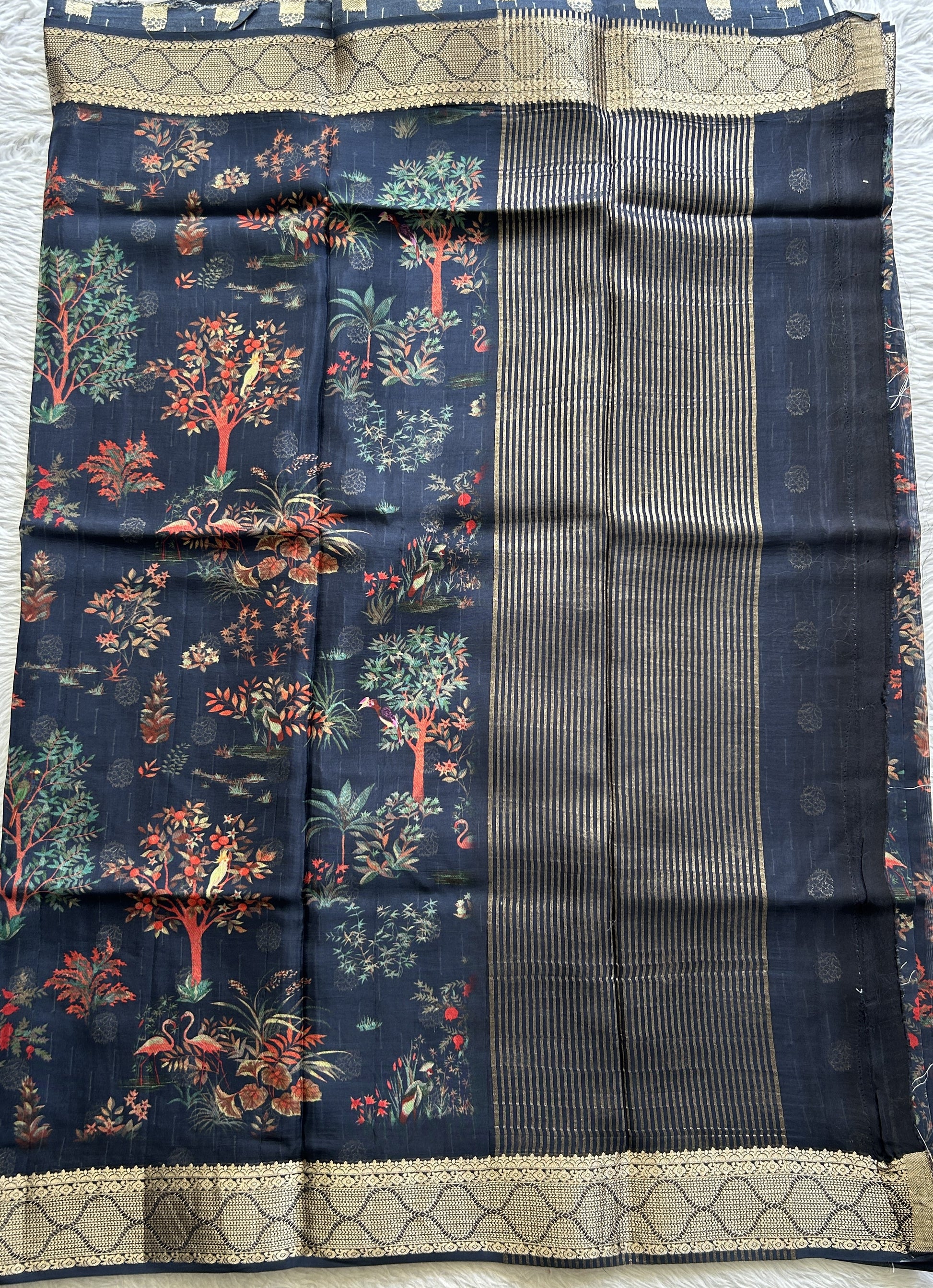 Banarasi Soft Silk Saree Navy Blue Colored Complemented with a Zari Border. - Sampradaya Designer Studio