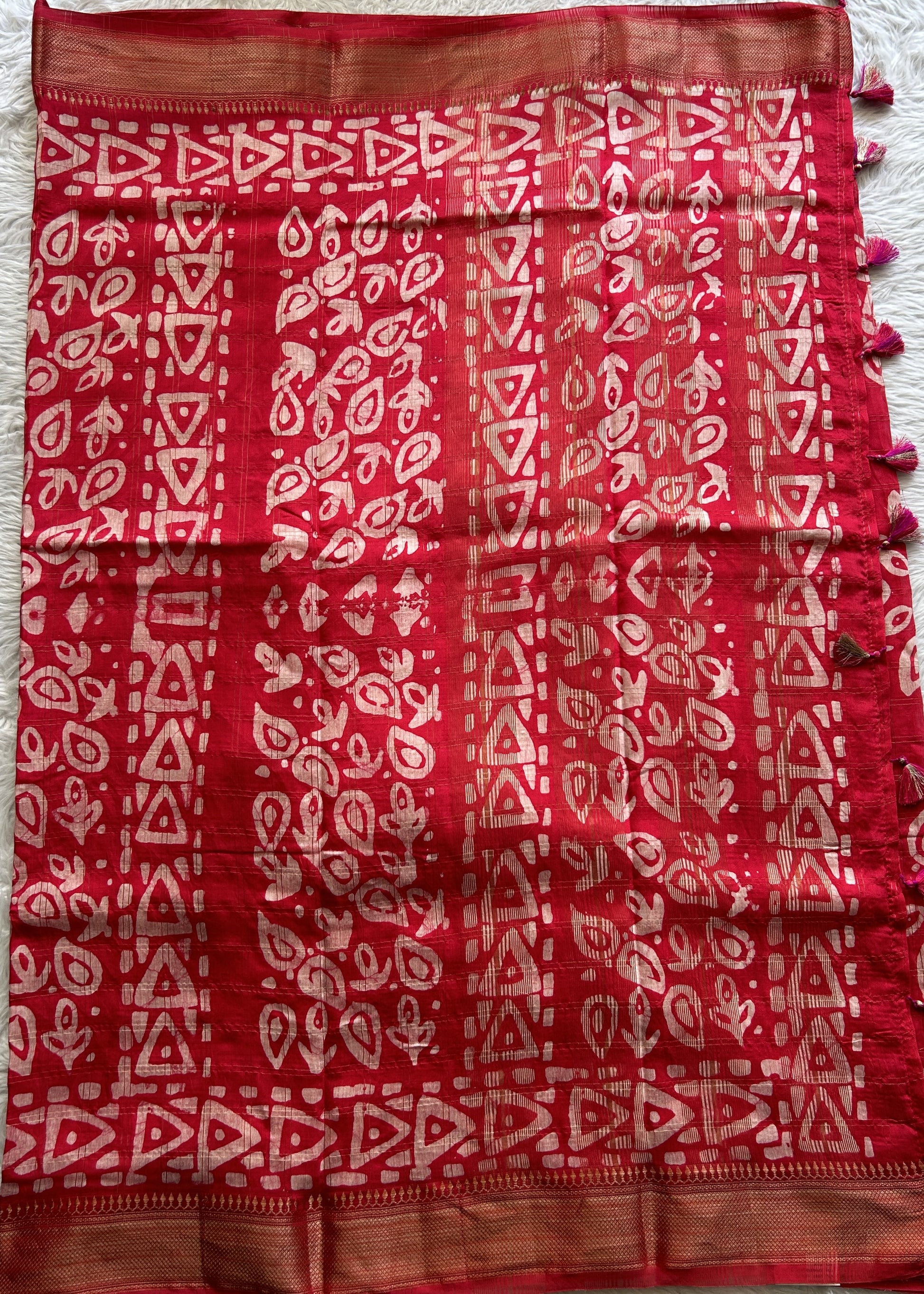 Dola Crepe Saree Red Colored Complemented with a Zari Border. - Sampradaya Designer Studio