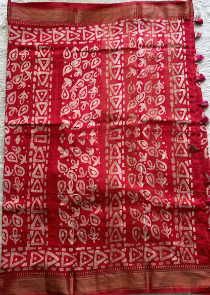 Dola Crepe Saree Red Colored Complemented with a Zari Border. - Sampradaya Designer Studio