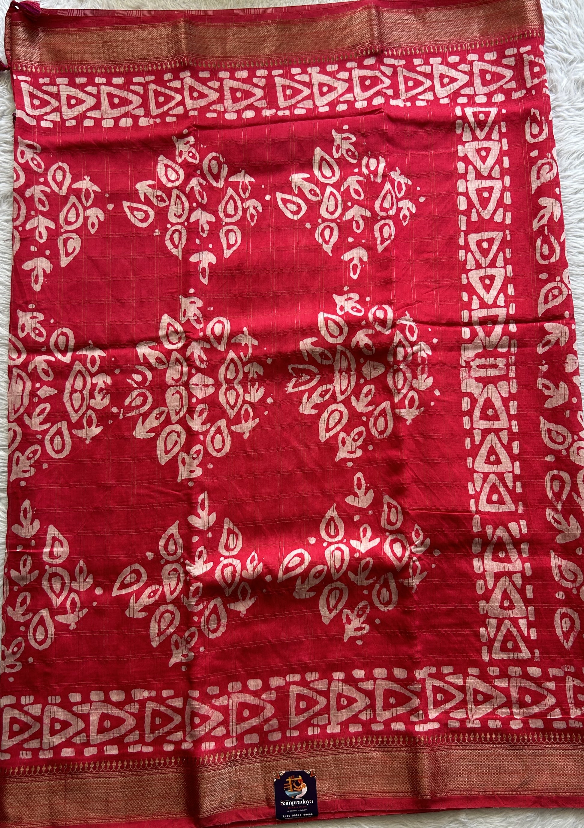 Dola Crepe Saree Red Colored Complemented with a Zari Border. - Sampradaya Designer Studio