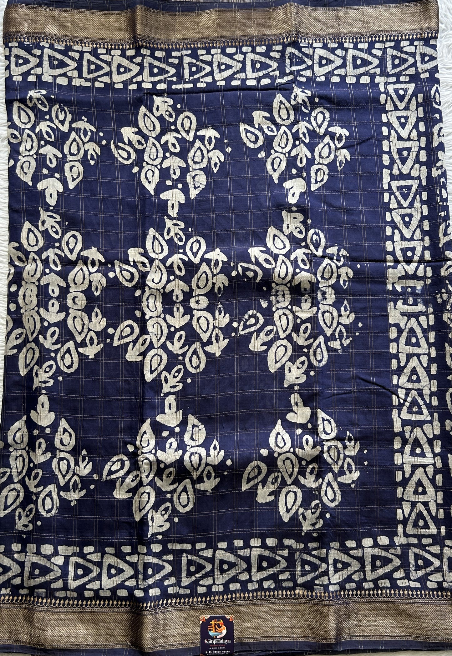 Dola Crepe Saree Ink Blue Colored Complemented with a Zari Border. - Sampradaya Designer Studio