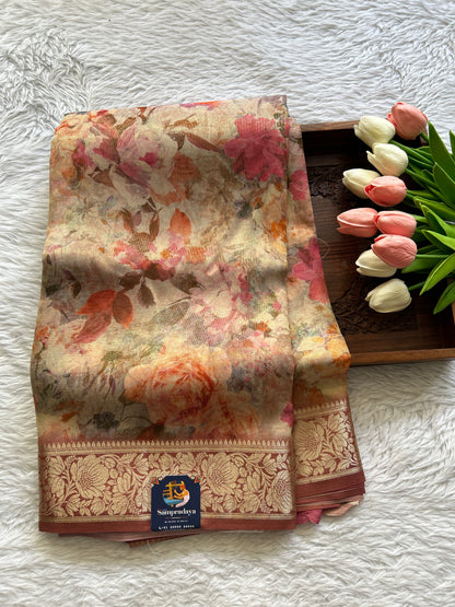 Viscose Tissue Georgette Saree Light Pink Colored Complemented with a Zari Border. - Sampradaya Designer Studio