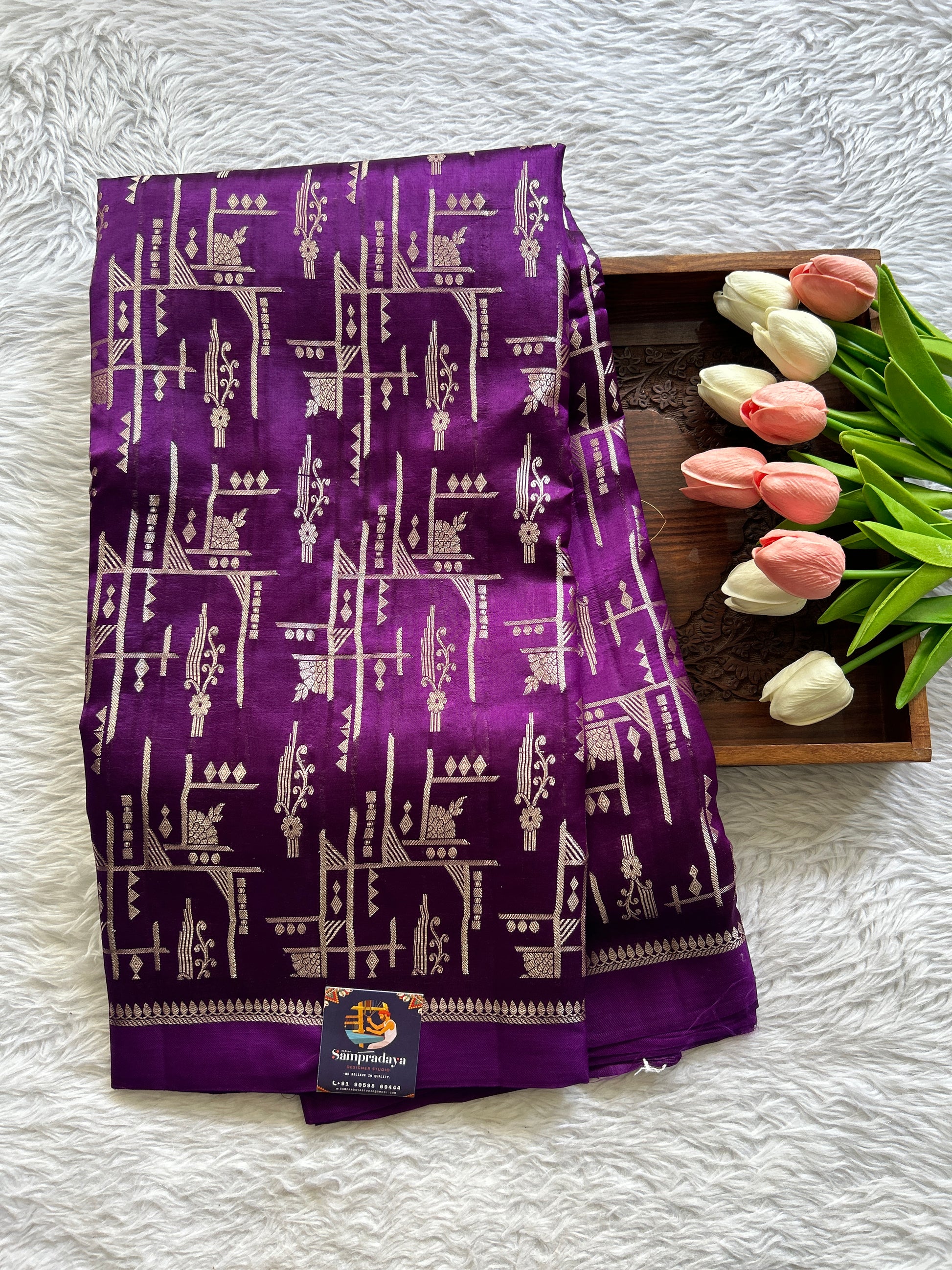 Dupion Silk Saree Violet Colored Complemented with a Plain Border. - Sampradaya Designer Studio