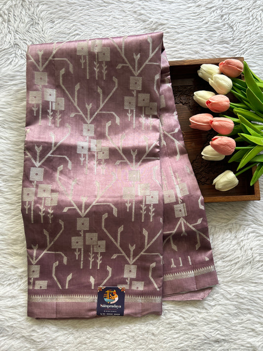 Dupion Silk Saree Lilac Colored Complemented with a Plain Border. - Sampradaya Designer Studio