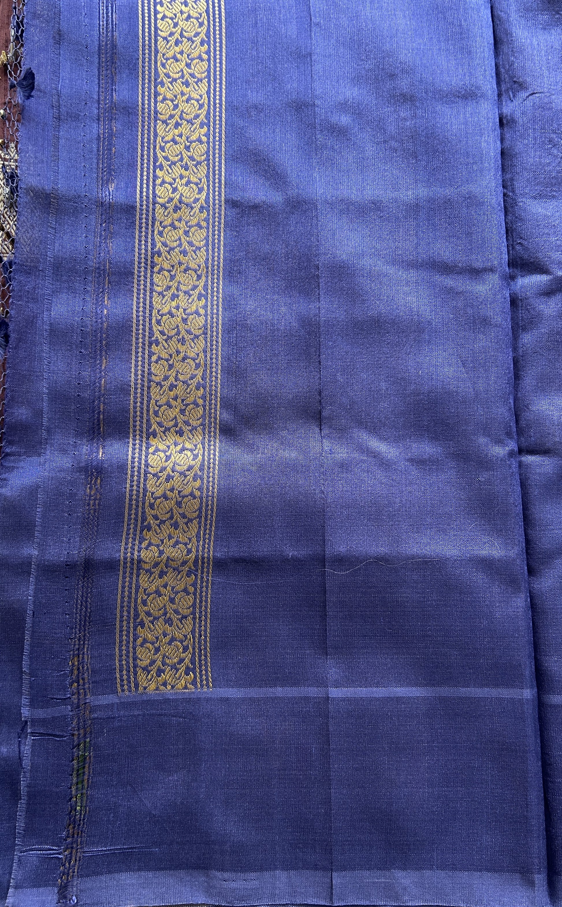 Banarasi Katan Silk Saree Brown Colored Complemented with a Ink Blue Color Zari border. - Sampradaya Designer Studio