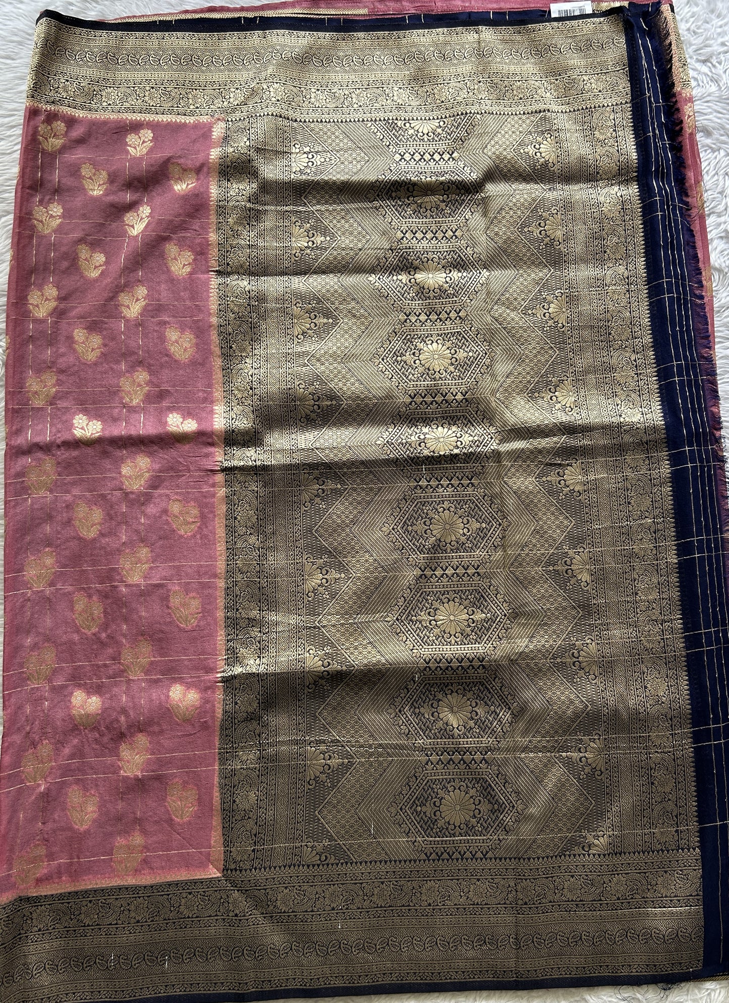 Semi Georgette Saree Pink Colored Complemented with a Zari Border. - Sampradaya Designer Studio