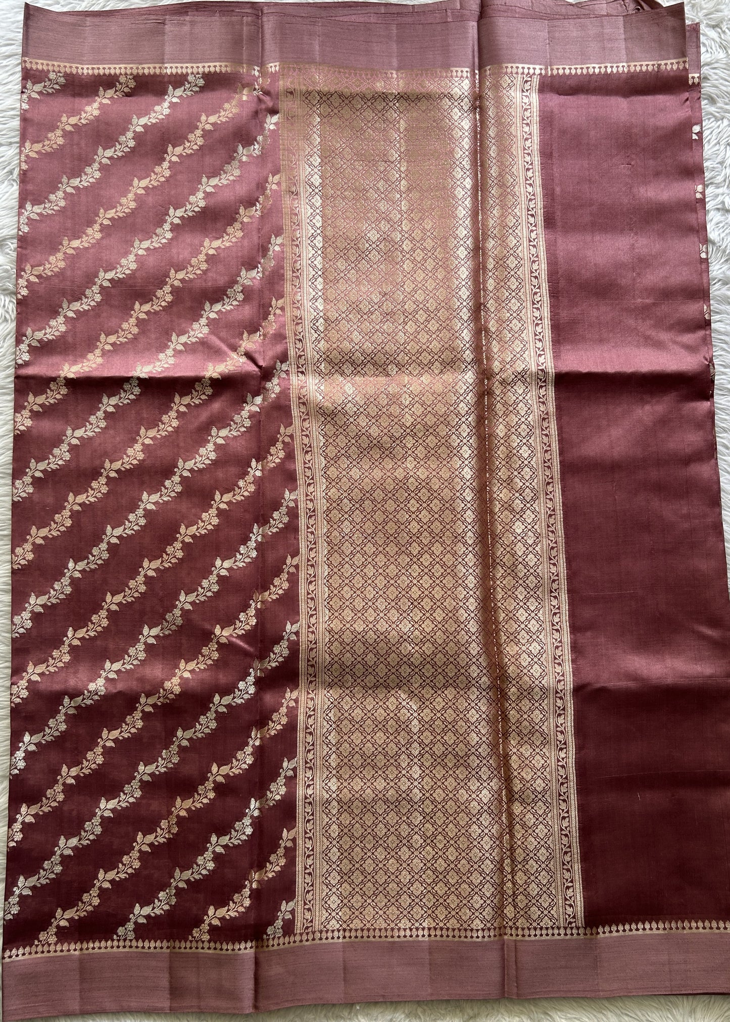 Dupion Silk Saree Coral Pink Colored Complemented with a Plain Border. - Sampradaya Designer Studio