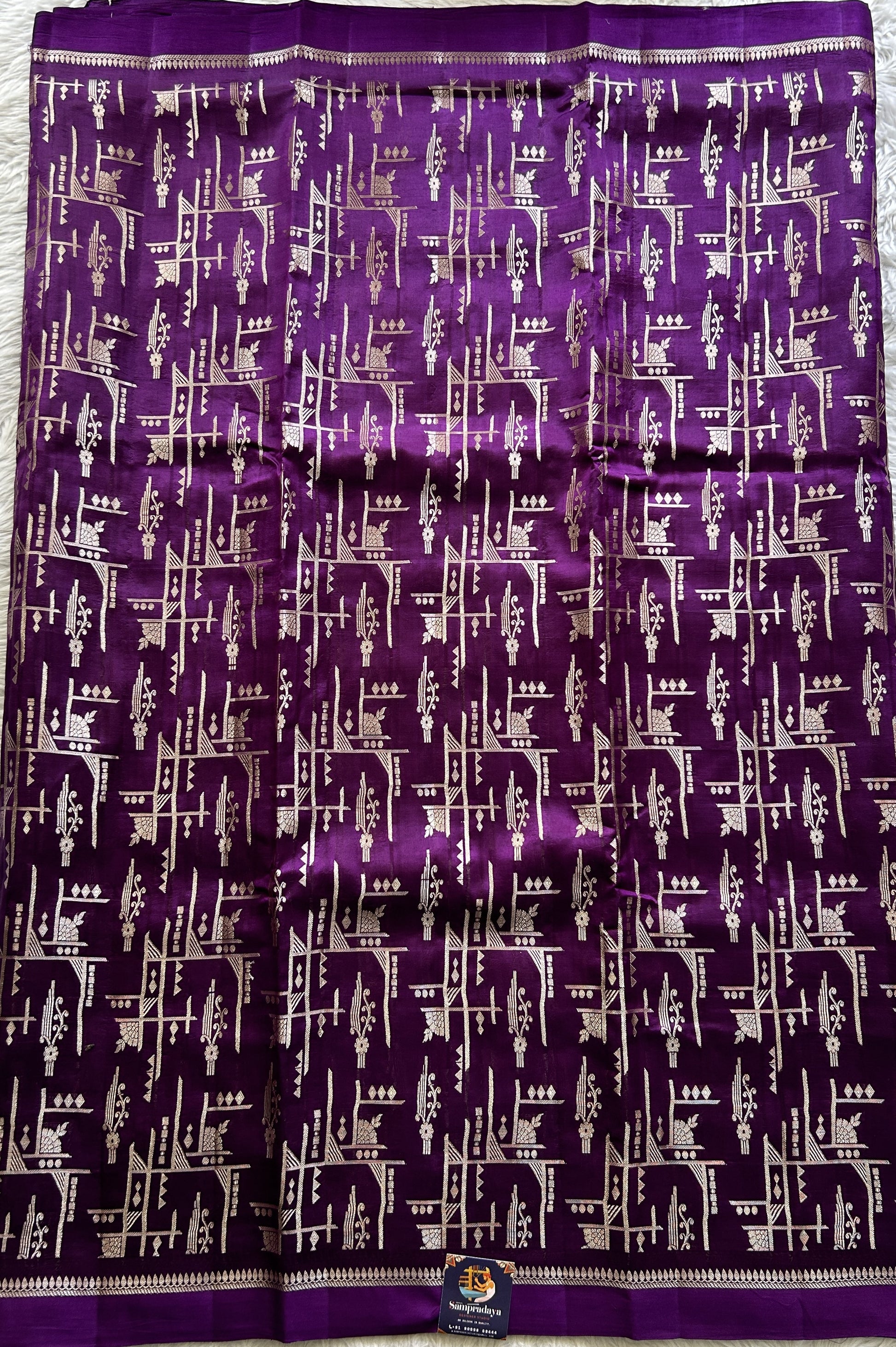 Dupion Silk Saree Violet Colored Complemented with a Plain Border. - Sampradaya Designer Studio