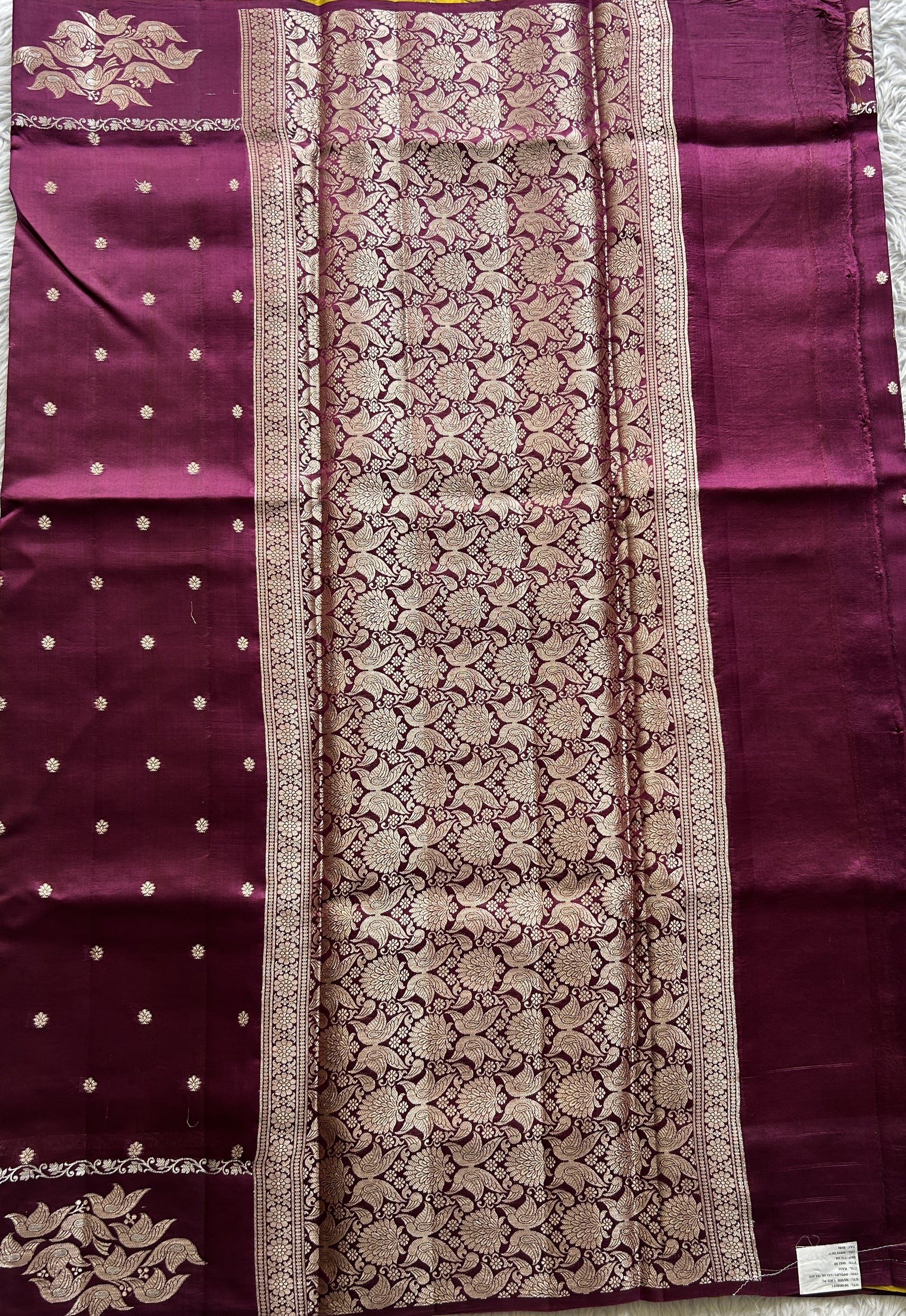 Dupion Silk Saree Wine Colored Complemented with a Plain Border. - Sampradaya Designer Studio