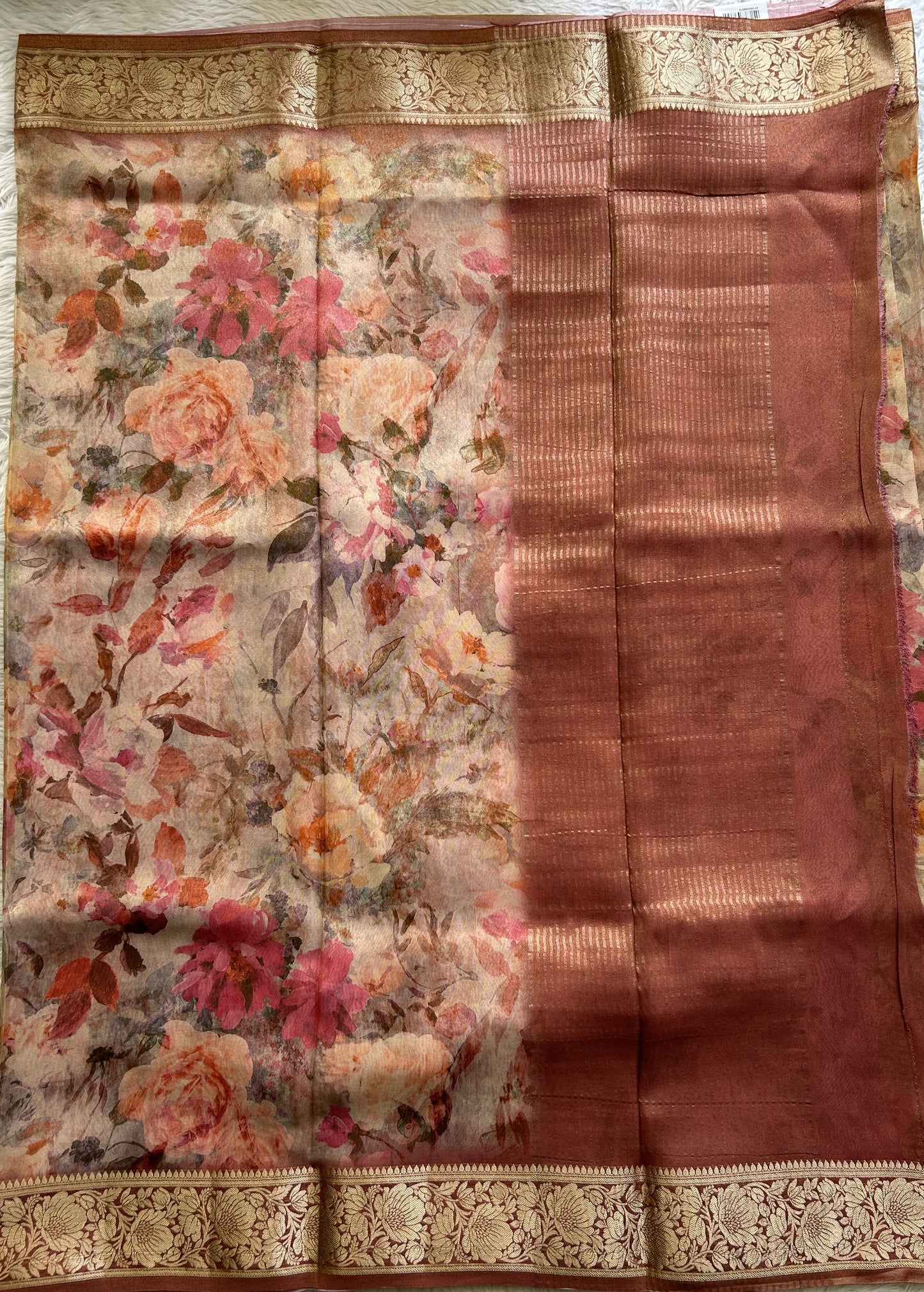 Viscose Tissue Georgette Saree Light Pink Colored Complemented with a Zari Border. - Sampradaya Designer Studio