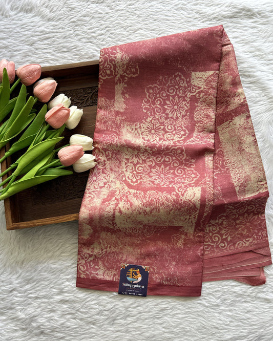 Banarasi Crepe silk Saree Onion Pink colored complemented with a borderless. - Sampradaya Designer Studio