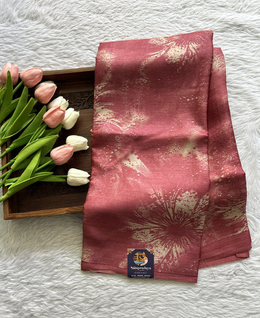 Banarasi Crepe silk Saree Onion Pink colored complemented with a borderless. - Sampradaya Designer Studio