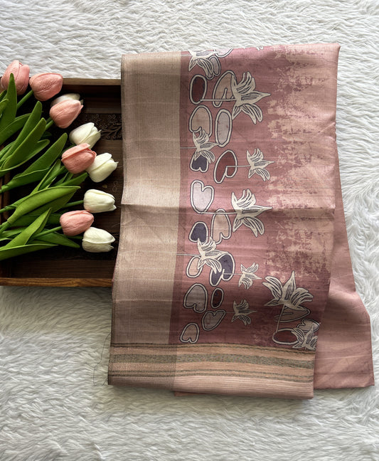 Semi Tussar Saree Light Pink Colored complemented with a Zari Border. - Sampradaya Designer Studio