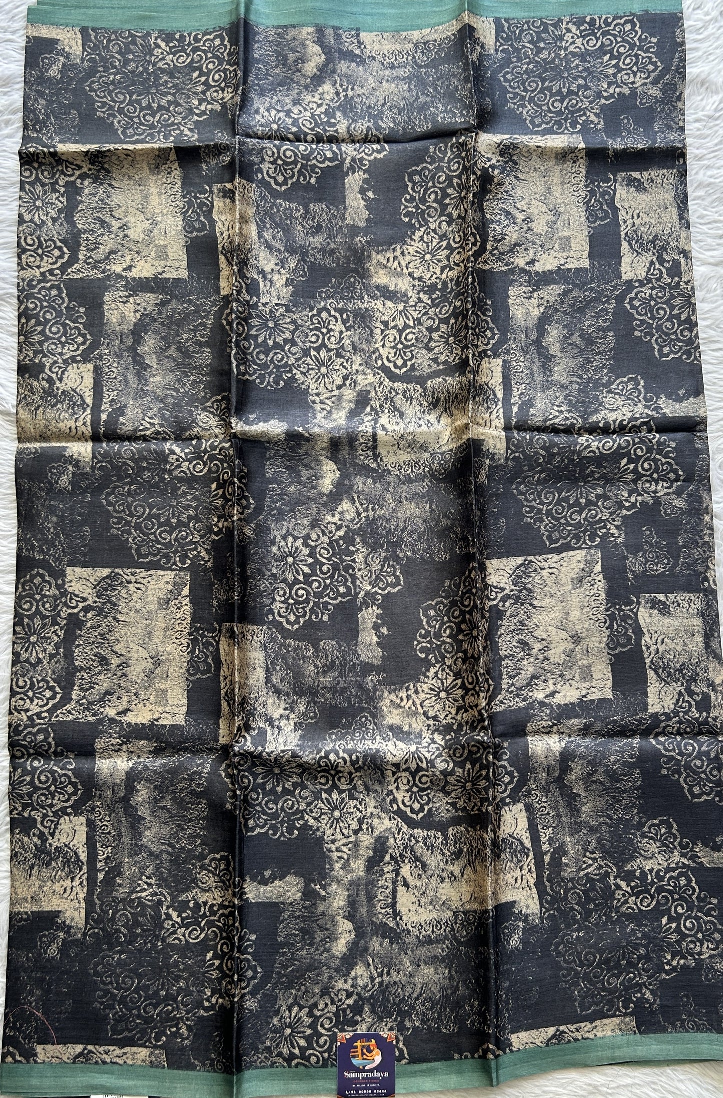 Banarasi Crepe silk Saree Black colored complemented with a borderless. - Sampradaya Designer Studio