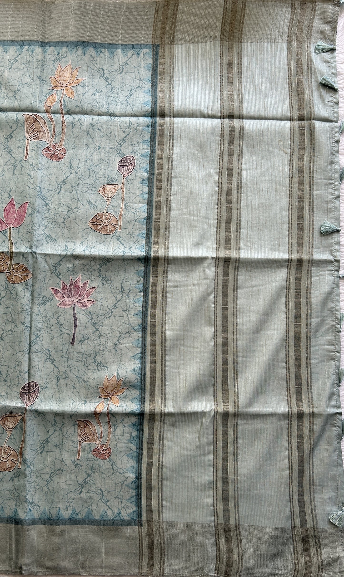 Semi Tussar Saree Light Blue Colored complemented with a Zari Border. - Sampradaya Designer Studio