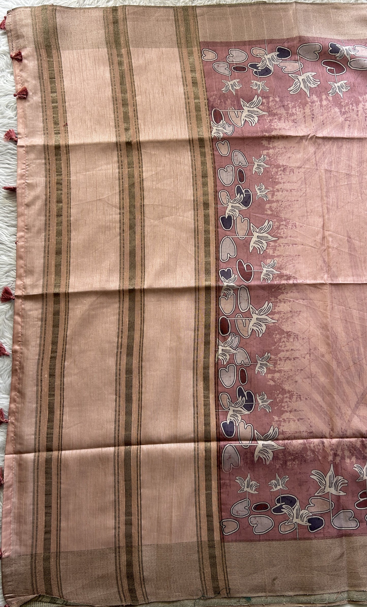 Semi Tussar Saree Light Pink Colored complemented with a Zari Border. - Sampradaya Designer Studio