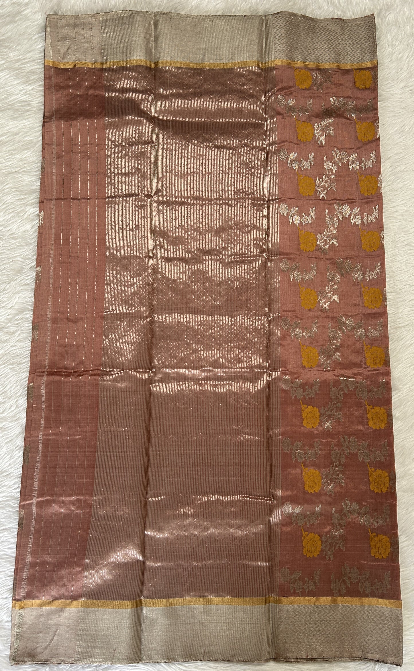 Chanderi Pattu Saree Pinkish Brown colored saree complemented with a Silver Zari border - Sampradaya Designer Studio