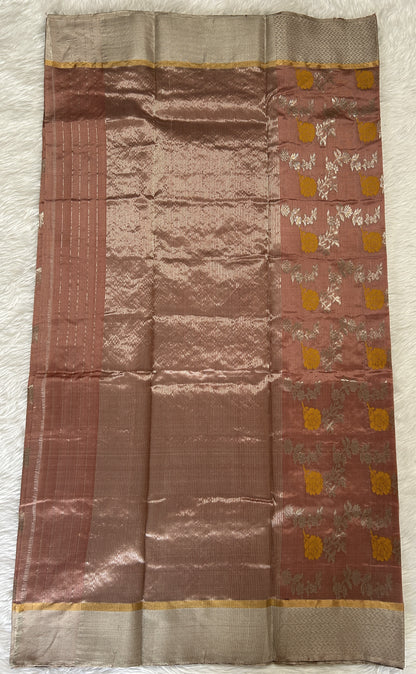 Chanderi Pattu Saree Pinkish Brown colored saree complemented with a Silver Zari border - Sampradaya Designer Studio