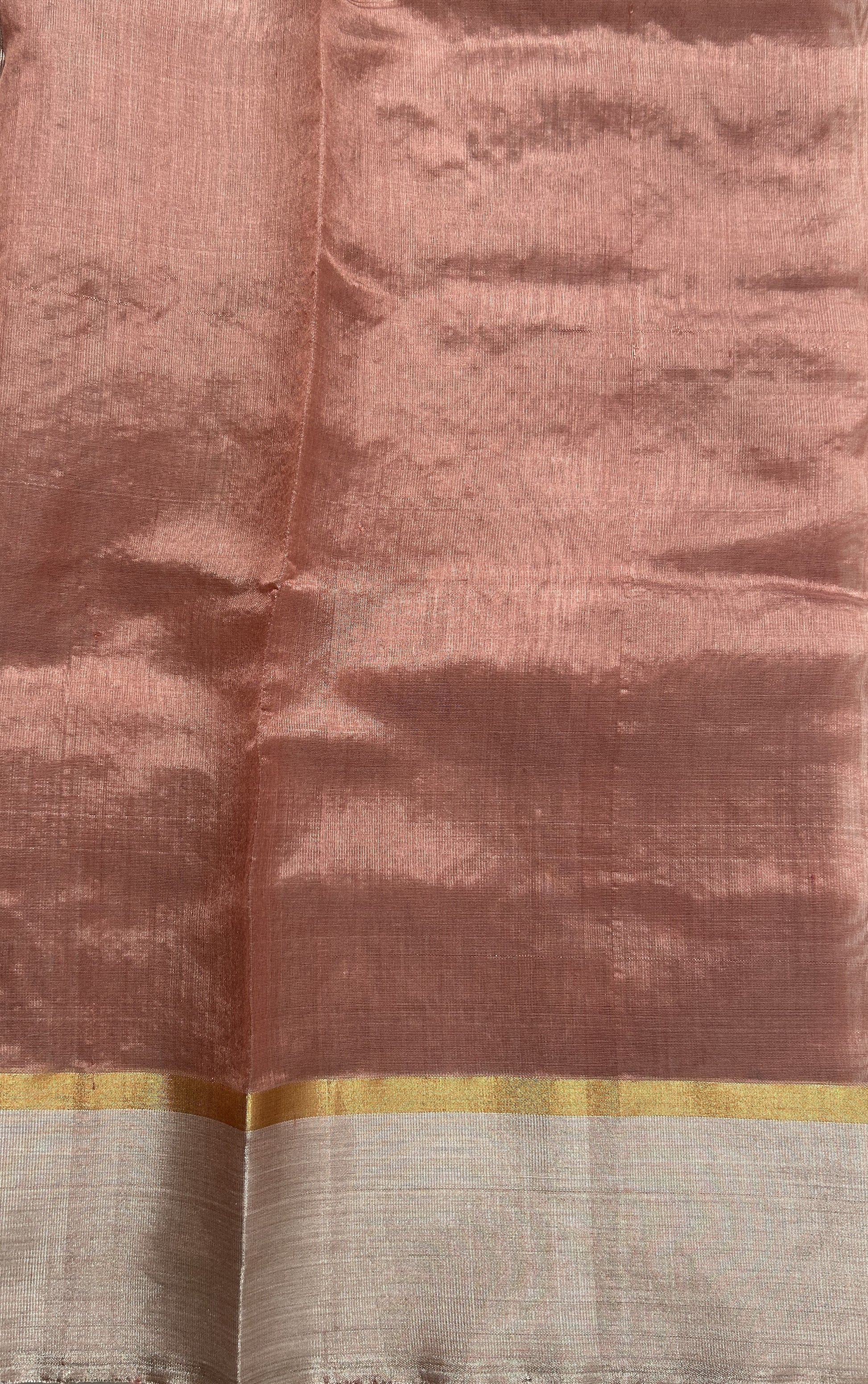 Chanderi Pattu Saree Pinkish Brown colored saree complemented with a Silver Zari border - Sampradaya Designer Studio