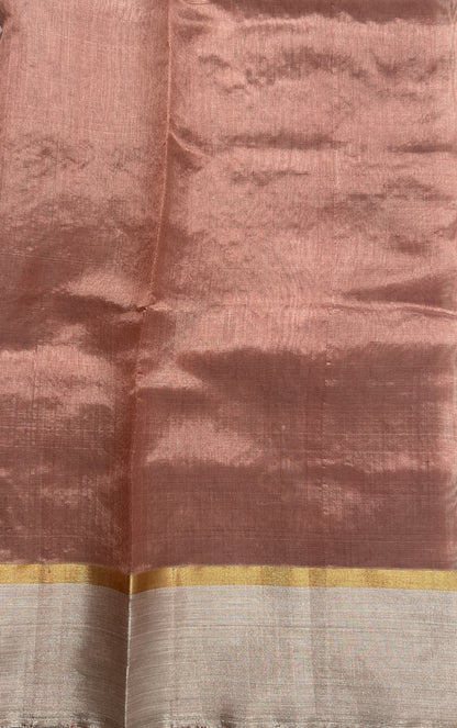 Chanderi Pattu Saree Pinkish Brown colored saree complemented with a Silver Zari border - Sampradaya Designer Studio