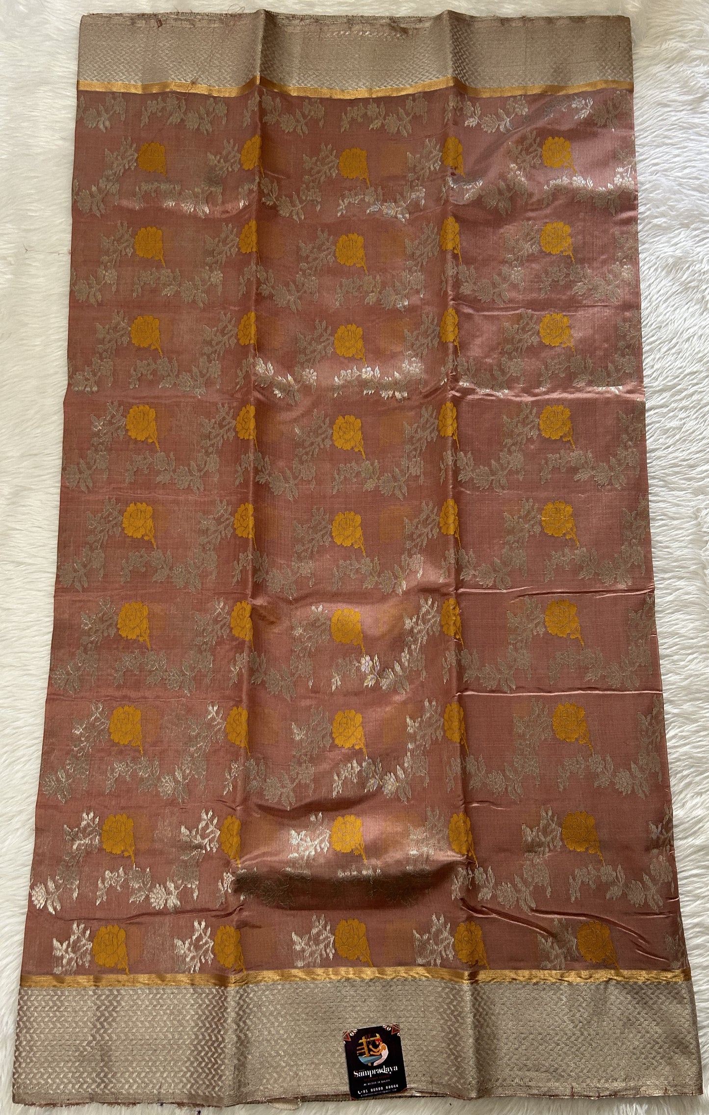 Chanderi Pattu Saree Pinkish Brown colored saree complemented with a Silver Zari border - Sampradaya Designer Studio