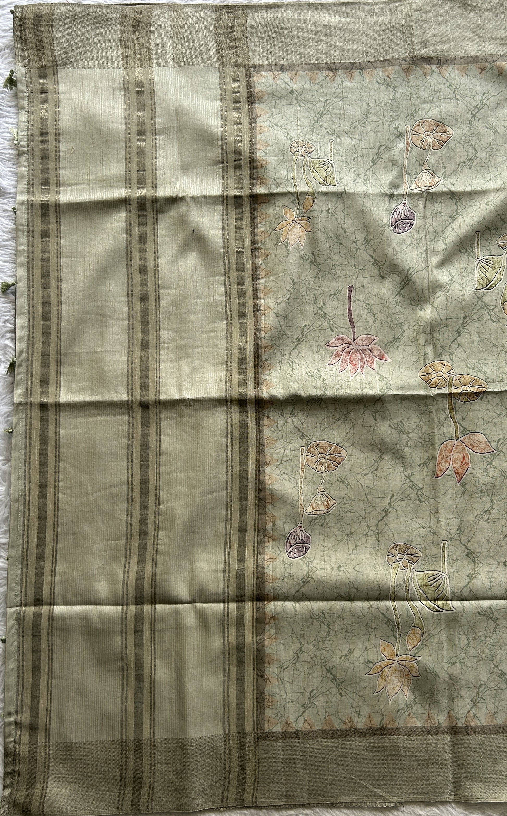 Semi Tussar Saree Light Green Colored complemented with a Zari Border. - Sampradaya Designer Studio