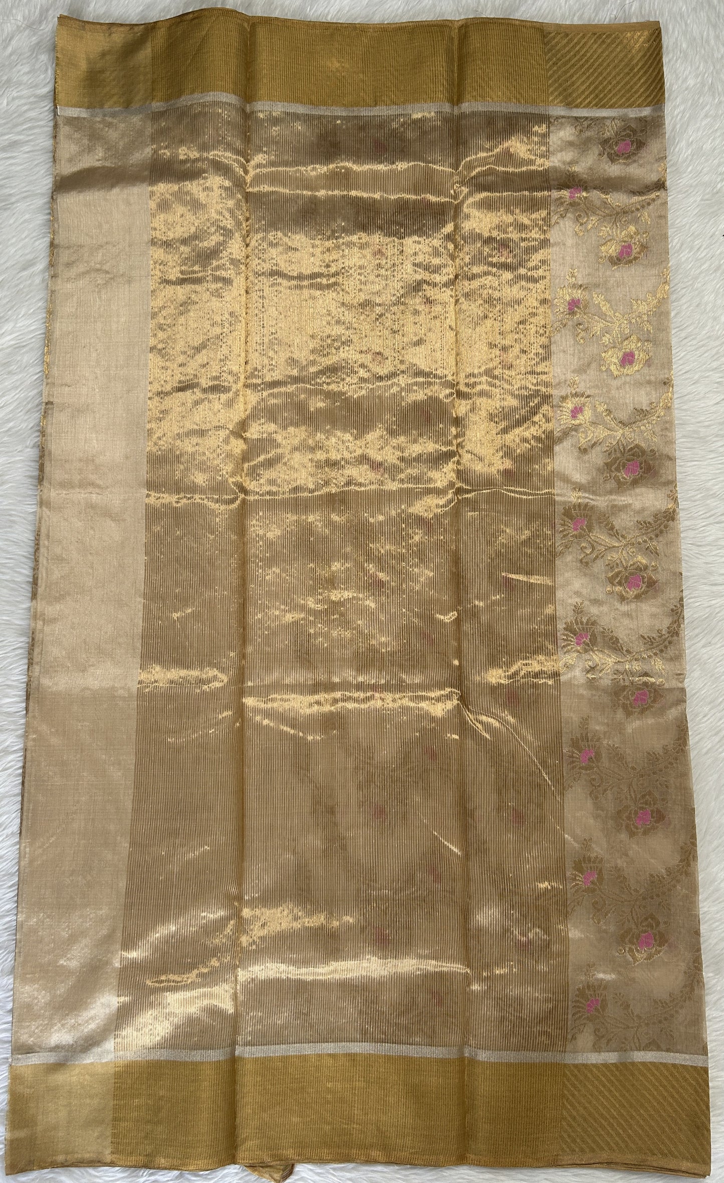 Chanderi Pattu Saree Cream colored saree complemented with a Gold Zari Weaving border - Sampradaya Designer Studio