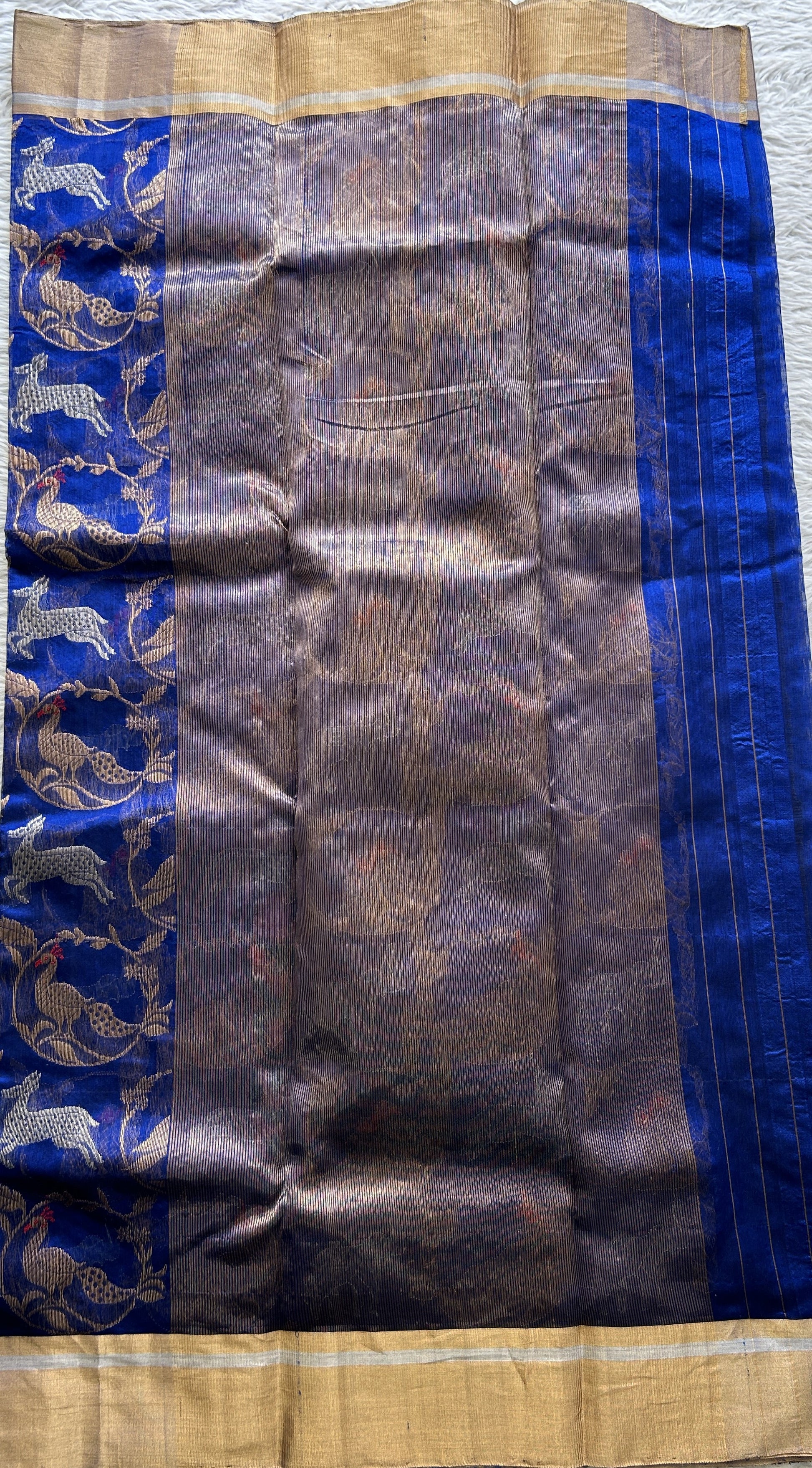 Chanderi Silk Saree Blue Colored Complemented with a Silver Zari Border - Sampradaya Designer Studio