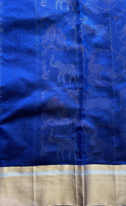 Chanderi Silk Saree Blue Colored Complemented with a Silver Zari Border - Sampradaya Designer Studio