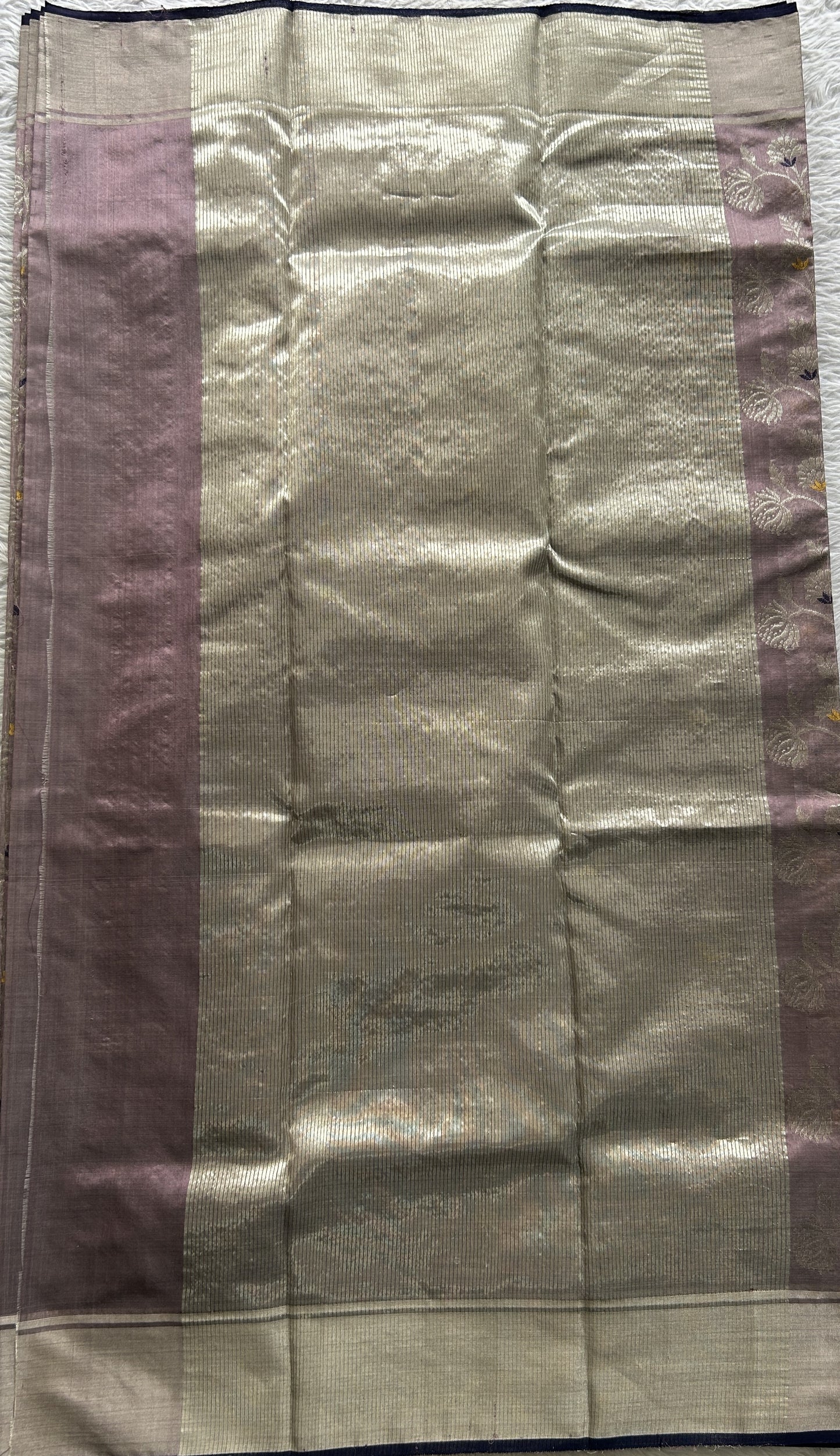 Chanderi Silk Saree Lavender Colored Complemented with a Silver Zari Border - Sampradaya Designer Studio