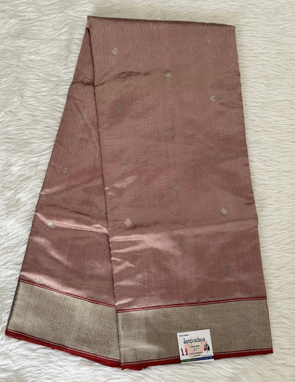 Chanderi Pattu Saree Onion Pink colored saree complemented with a Silver Zari Weaving border - Sampradaya Designer Studio