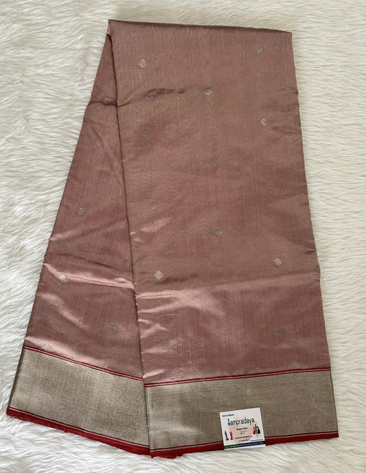 Chanderi Pattu Saree Onion Pink colored saree complemented with a Silver Zari Weaving border - Sampradaya Designer Studio